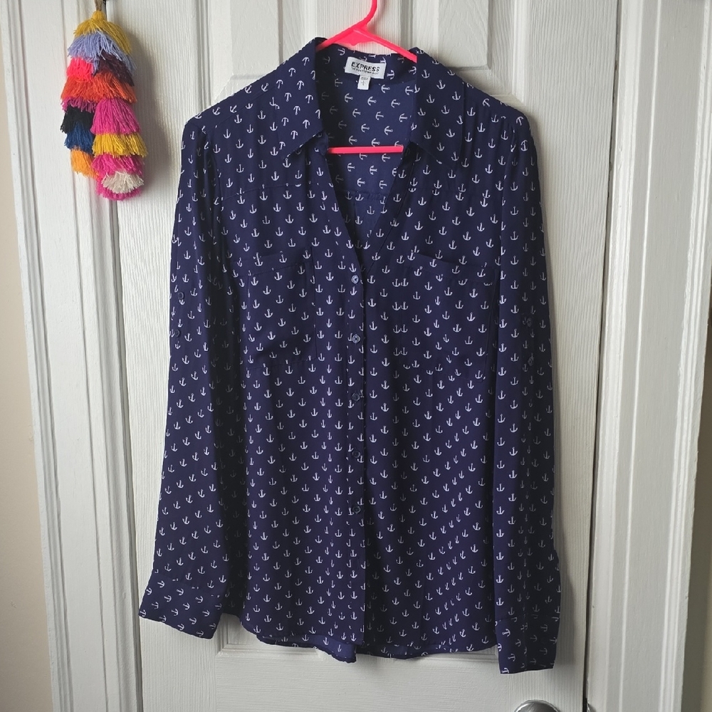 NWOT Navy Anchor Print Women's EXPRESS PORTOFINO Top